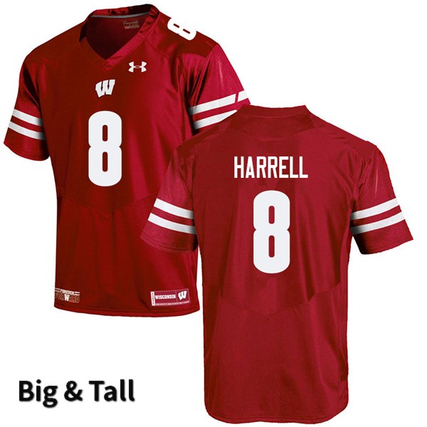 Wisconsin Badgers Men's #8 Deron Harrell NCAA Under Armour Authentic Red Big & Tall College Stitched Football Jersey HW40Z11WQ